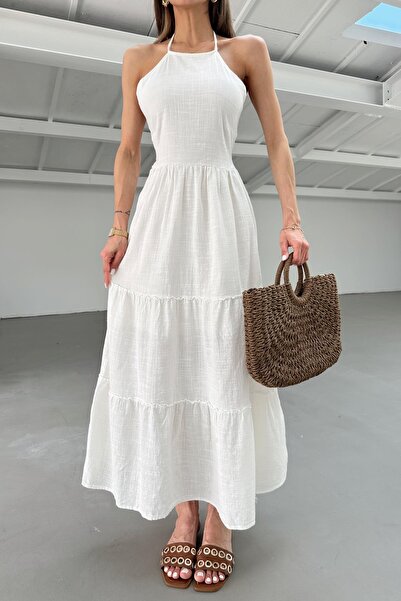 mylove Halter Neck Linen Dress White