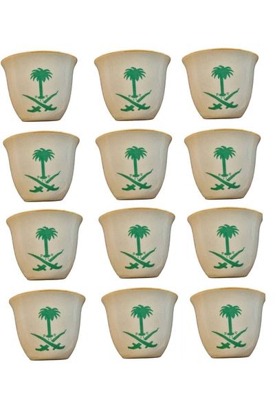 Generic 12-Piece Arabic Coffee Cup Set With Palm Tree And Swords Design