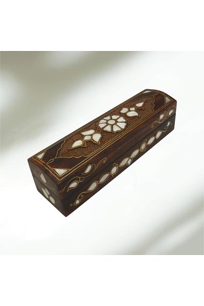 Okya Home Handmade Wooden Jewelry Box with Mother-of-Pearl Inlay – 25x7x6 cm