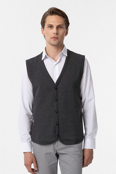 SÜVARİ Regular Fit Quilted Patterned V-Neck Vest