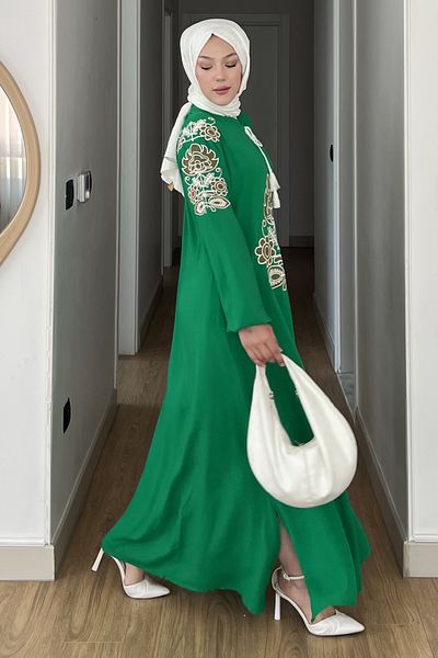 SaklıButik Nefha Large Embroidery Tassel Dress Sk-8534