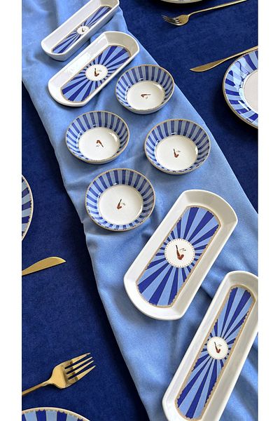 Erbaşlar Love Bird Blue Round 14 Piece Luxury Breakfast Set for 6 People Breakfast Set
