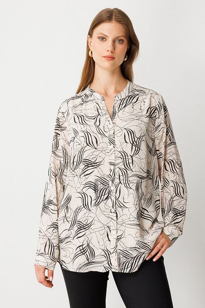 Ekol Judge Collar Patterned Blouse