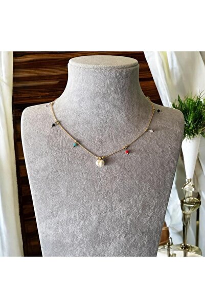 Kırmızı Sanat Evi İnci Uçlu Renkli Minik Bijuteri Kolye