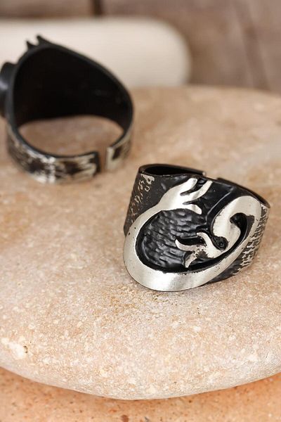 Moco Tulip Figured Smoked Gray Color Adjustable Men's Ring