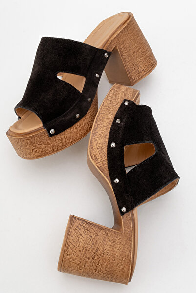 Dericlub DERIKLUB Γυναικείες Παντόφλες Τσόκαρα με Τακούνι Πλατφόρμας από Γνήσιο Δέρμα