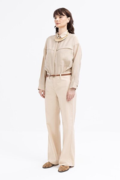 ALLDAY Beige-Wide Leg Lycra Trousers
