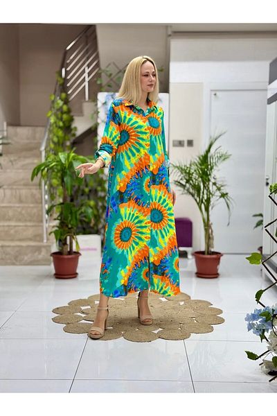 Punta Otantik Sln31102 Cotton Viscose Buttoned Long Selin Dress