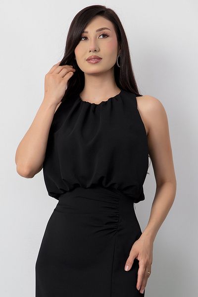 PULLIMM Rochie cu decolteu crew cu talie adunată cu fantă NY9727