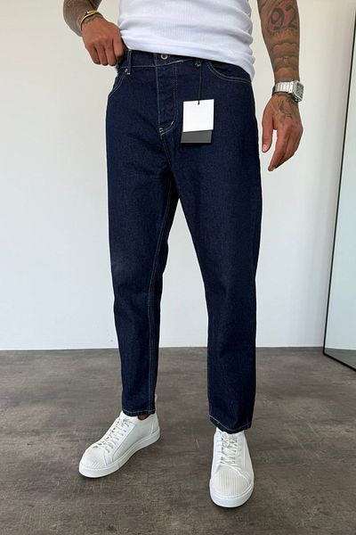 MADZEYMODA Ανδρικό τζιν παντελόνι Boyfriend Fit από ύφασμα Navy Blue KE-812