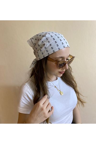sema aksesuar Unisex Anchor Patterned Bandana - Summer Marine Hair Accessory - Cotton Scarf - Gift
