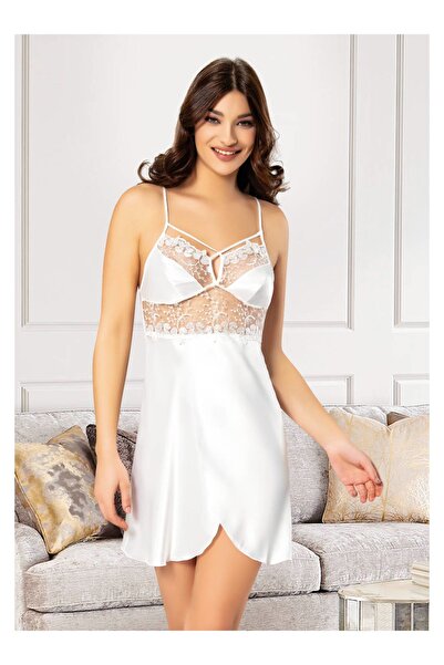 Miss Laris Lingerie ثوب نوم نسائي من الساتان بحزام وشفاف وقصير