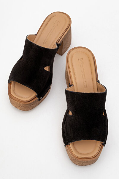 Dericlub DERIKLUB Γυναικείες Παντόφλες Τσόκαρα με Τακούνι Πλατφόρμας από Γνήσιο Δέρμα