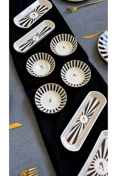 Erbaşlar Love Bird Black Round 14 Piece Luxury Breakfast Set for 6 People Breakfast Set