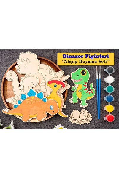 GONCA EĞİTİM Ahşap Kendin Yap Dinazorlar Boyama Seti - Eğitici Ahşap Montesso...
