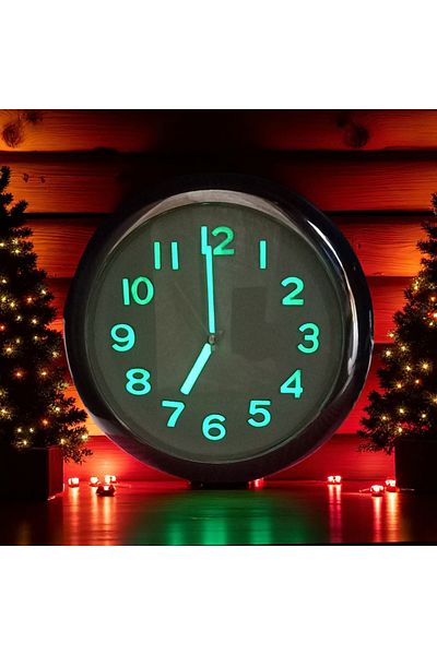 Bahat Phosphorescent Chrome Metallic Silver Look Small Wall Clock Diameter 25 cm White