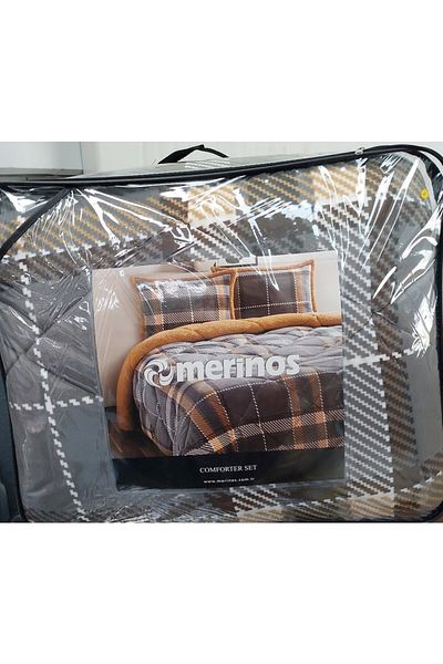 YÜNTEKS Merino Comforter Double Duvet Set Antonin Grey-Yellow