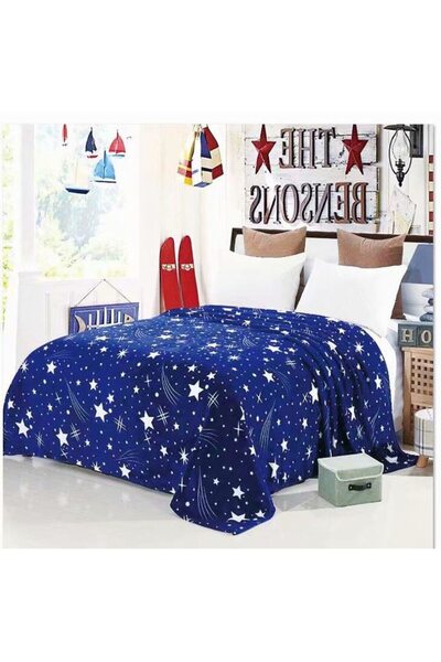 OEM Cocolino Plush Blanket, Double Bed, 200x230 cm, Blue with Stars