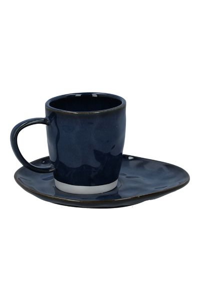 EasyLife 2-Piece Scratch-Resistant Finish Porcelain Tea Cup and Saucer Set Blue 250ml