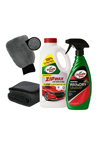 Turtle Wax Yıkama ve Parlatma Seti 4 Parça Şampuan-Cila-Pro Mikrofiber Bez-Pro Yıkama Eldiveni Uyumlu