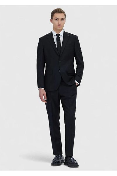 Ramsey Black Plain Modern Fit Wool Blend Suit