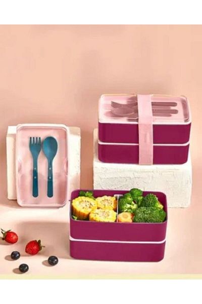 Leony 2-Layer Food Storage Container Lunch Box Sports Diet Student Fitness School Workplace Meal Container Lunch Box