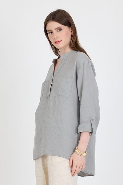 Rays Gray 100% Cotton Linen Look Judge Collar Tunic Shirt 4698A