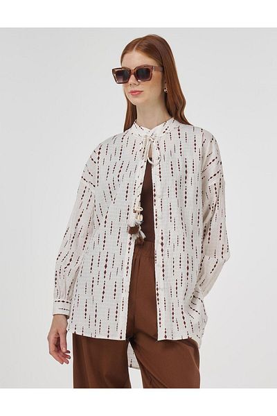 Kayra Tassel Detailed Cotton Tunic Brown