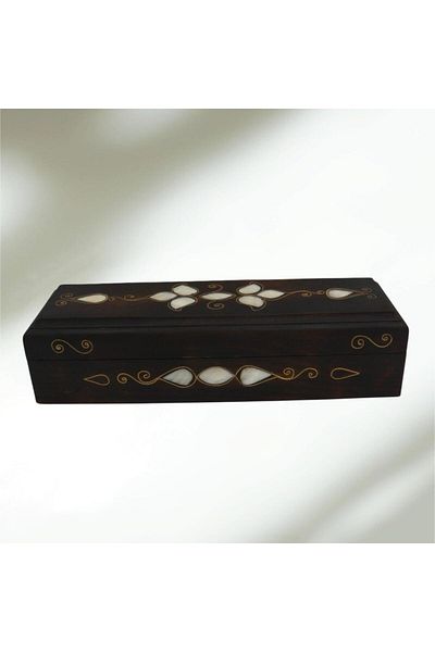 Okya Home Handmade Wooden Jewelry Box with Mother-of-Pearl Inlay – 23x7x6 cm