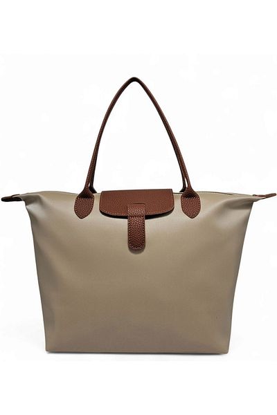 Evident Sand Beige Satin Soft Textured Lightweight Tote Women's Shoulder Bag