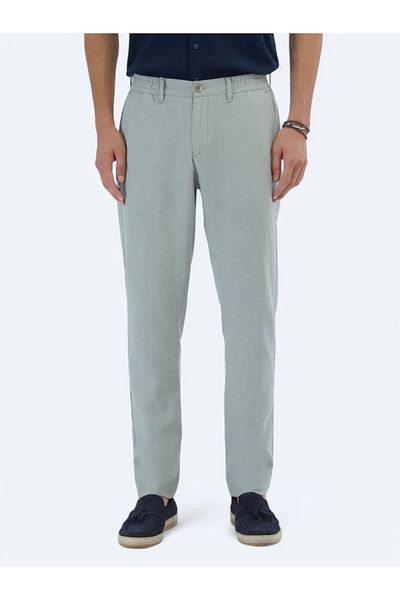 Kip Nile Green Woven Casual Cotton Blend Trousers