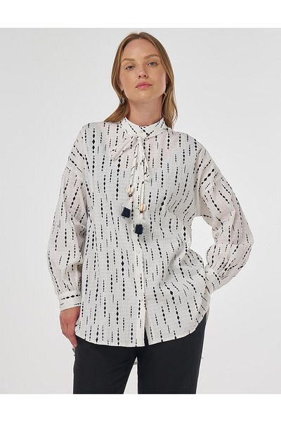 Kayra Tassel Detailed Cotton Tunic Dark Navy Blue