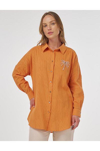 Kayra Palm Embroidered Cotton Tunic Amber