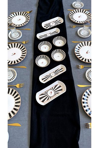 Erbaşlar Love Bird Black Round 20 Piece Luxury Breakfast Set for 6 People Breakfast Set