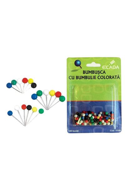 Ecada Ball Head Pins, Plastic Material, 100 Pieces/Set, 17 mm, Multicolor