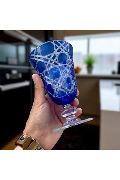 AYZ HOME Cut Crystal Blue Coffee Side Glass Set of 6