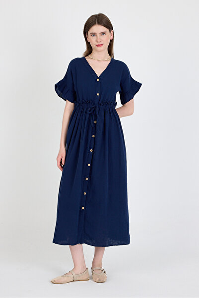 Rays Rochie Laci 100% bumbac cu mâneci cu volan și nasturi 4781A