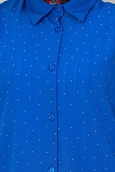 Sevitli Tunica oversize cu detaliu de piatră pe piept-albastru