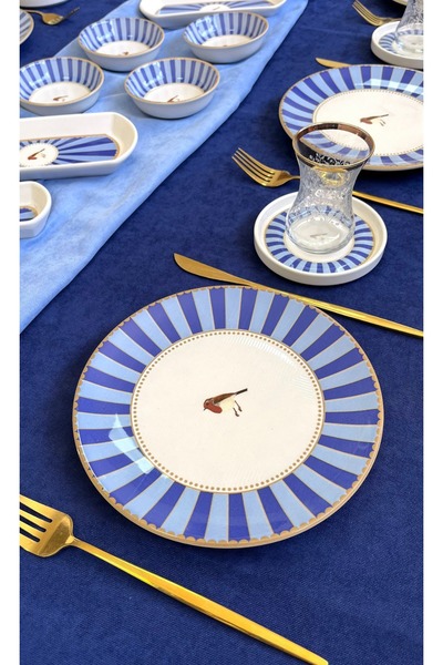 Erbaşlar Love Bırd Mavi Yuvarlak 20 Parça 6 Kişilik Lüx Kahvaltı Takımı Seti Kahvaltılık Seti