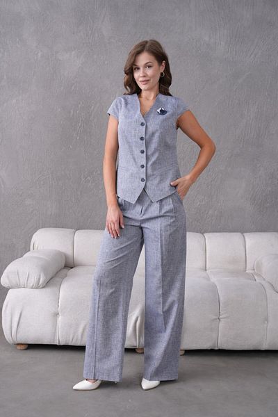 nodilife Women's Suit with Brooch Linen Vest Navy Blue