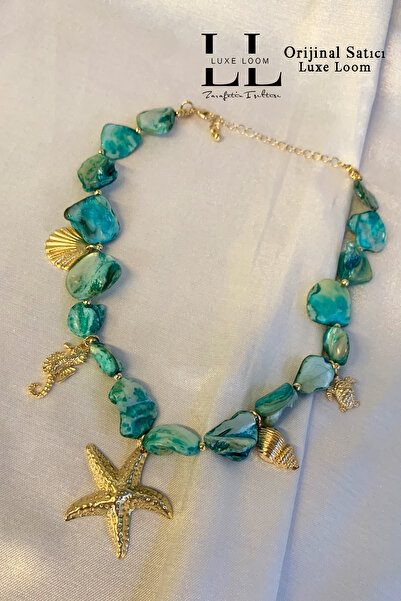 Luxe Loom Zarafetin Işıltısı Kadın Mavi Taşlı Plaj Şıklığı Yazlık Kolye 001