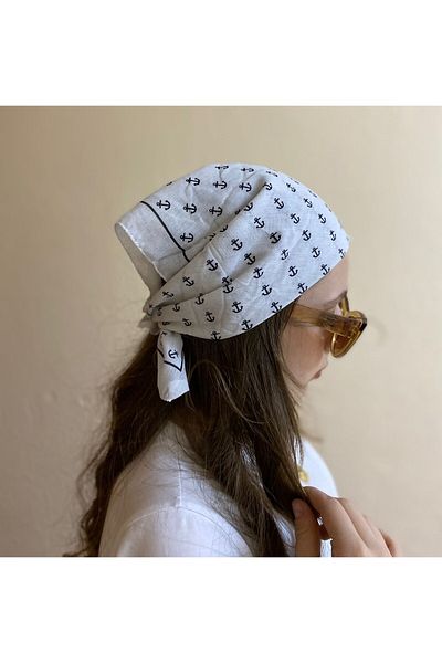 sema aksesuar Unisex Anchor Patterned Bandana - Summer Marine Hair Accessory - Cotton Scarf - Gift