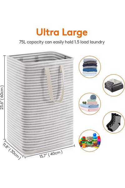 COOYA 2 Pcs Laundry Hamper Large Collapsible Laundry Basket with Handles for Clothes for Adults(75L,Gray)