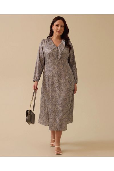 Gala-Xi Plus Size Print Dress with Ruffle Detail