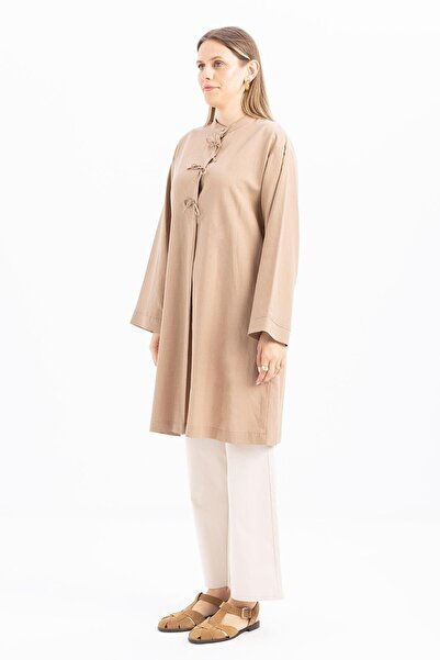 ALLDAY Vizon-Yarım Patlı Bağlamalı Keten Tunik