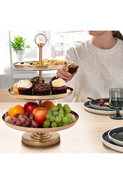 IKEA GOKVALLA 41 cm 3 Katlı Bakır Rengi Kek Pasta Meyve Sunum Servis Standı