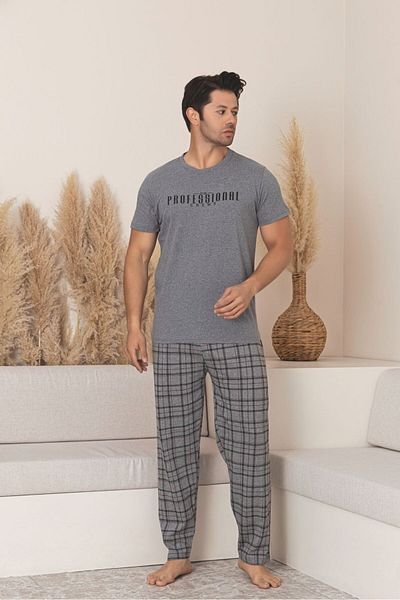 Sude HOMEWEAR Men's Professional Writing Patterned Short Sleeve Pajama Set
