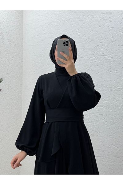 MİHRA STORE Tirona Skirt Detailed Crepe Dress-Pa9646 Black
