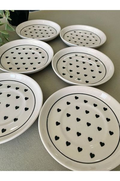 VENÜS HOME DECORATION Love Black Heart 6-Piece Tea Plate