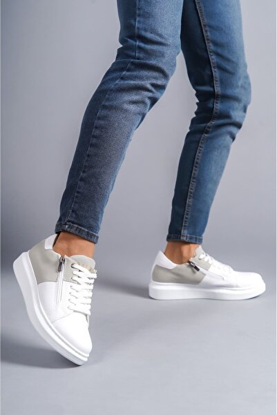 EBRUS TREND Et155 Warrior Lace-Up and Zipper Skin Suede Men's Casual Sneaker Shoes Bt - White/Gray